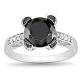 Sterling Silver 3 3/8 CT TGW Round Black Cubic Zirconia White Cubic Zirconia Engagement Ring