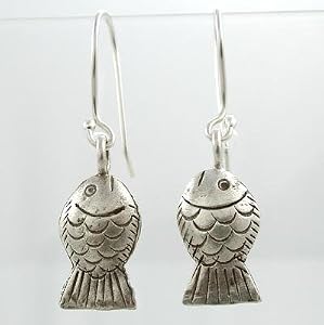 Double Sided Puffy Fish Dangle Earrings in Sterling Silver, #9485