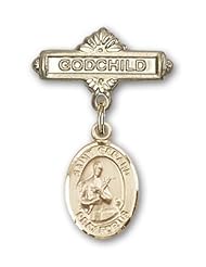 14K Gold Baby Badge with St. Gerard Charm and Godchild Badge Pin
