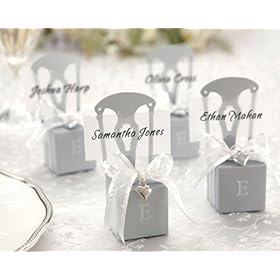  Miniature Silver Chair Favor Box w/ Heart Charm & Ribbon (Can be Monogrammed) - Baby Shower Gifts & Wedding Favors (Set of 12)