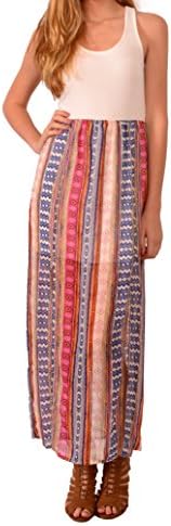 Racerback Cutout Chiffon Maxi over Mini Skirt Dress Double Slit (Large, Multi)