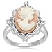 Sterling Silver Pink Cameo with Created White Sapphire Ring