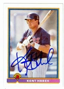 Kent Hrbek Autographed/Hand Signed baseball card (Minnesota Twins) 1991 Topps Bowman #321