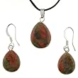Unakite Faceted Pear Shaped Pendant and Earrings Set - Pendant - 13x17mm, Earrings - 11x14mm - Adjustable Cord Necklace