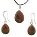 Unakite Faceted Pear Shaped Pendant and Earrings Set - Pendant - 13x17mm, Earrings - 11x14mm - Adjustable Cord Necklace