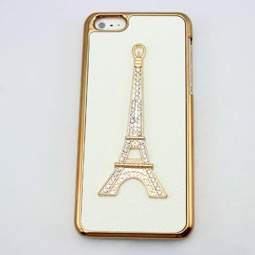 PIAOPIAO bling 3D white leather bow flower shoe diamond case cover for Iphone 5C (eiffel)