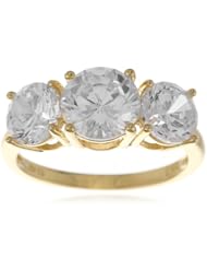18k Yellow Gold Plated Sterling Silver Round Diamond Simulant Yesterday, Today, Tomorrow 3-Stone Ring, (6.46 cttw), Size 7