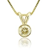 14k Yellow Gold Solitaire Yellow Orange Diamond Pendant Necklace - 0.15 carat