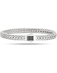 Rhodium Plated Weave Bracelet In Sterling Silver With Black Sapphires