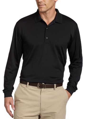 Greg Norman Performance Long Sleeve Polo, Black, Small