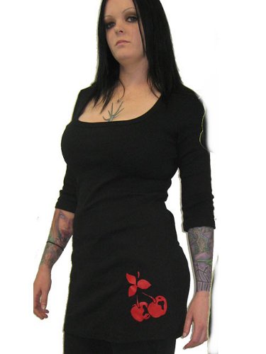 (トゥーファスト) TOO FAST パンク ロック チェリー柄 Aライン ワンピース 黒 wow001