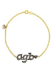 Diamond Pave Initial Charm 18kt Yellow Gold Chain Bracelet Silver Handmade Jewelry