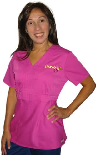 Happy Up Women's Grey's Anatomy Scrubs V-Neck Pleated Scrub Top Medium Raspberry