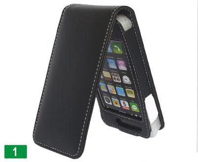 Black Flip Leather Case with Pull Tab Design and Magnetic Closure For Apple iPhone G1 G2 3G 3Gs 3G S (New Version - Camera Hole On Back)