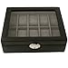 Tech Swiss Watch Box Storage Case Leather for 10 Watches (Black/Charcoal)