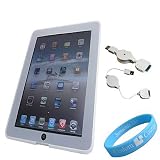 Silicone Skin Clear Case for Apple iPad + Retractable USB Data Cable + Wristband