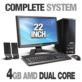 Acer AX1200-B1792A Complete Desktop PC - AMD Athlon X2 Dual Core 4850e 2.5GHz, 4GB DDR2, 320GB SATA, DVDRW, 22" LCD, Vista Home Premium 64