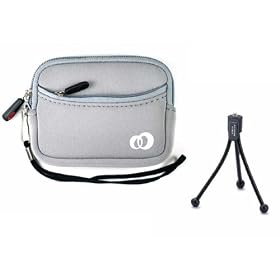 High Quality (Silver) Neoprene Glove Case and flexible Mini Tripod Combo for Flip Mino / MinoHD / MinoHD 2nd Gen / Ultra / UltraHD Camcorder