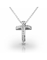 Platinum Unique Raised Channel Set Diamond Cross Pendant. 5/8 CTW