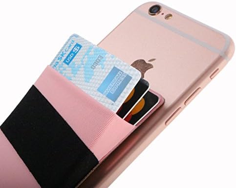 CaseArtPlus Credit Card Secure Holder Stick on Wallet [ Band Strap ] Discreet ID Holder Lycra Spandex Card Sleeves for Smartphones, iPhone 6, Samsung Galaxy Wallet Case 3M Adhesive (Strap-Rose Gold)