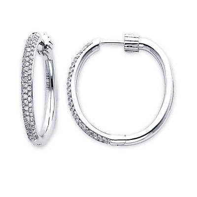 41OdViS8d4L 14k White Golden Large Diamond Pave Hoop Earrings . 90 ct