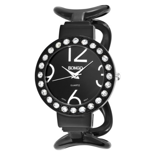 BONGO Women's BG3263 Crystal Accented Black Dial Enamel Cuff Watch