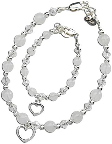 Mom and Me (Girl) Bracelet Set - Hearts Entwined. Sterling Silver Bracelet Set for Mother and Daughter. This Beautiful Keepsake Uses Beautiful White Stones and Swarovski Crystals with Matching Heart Charms. Mother's Bracelet Is Adjustable 7-71/2" and Daughter's Is Large 6-12 Years. A Very Heart Warming Gift for Any Mother and Daughter. "Your Hearts Are Entwined Forever"