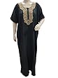 Black Kaftan Neck Floral Embroidered Caftan Dress M