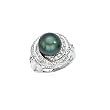 14k White Gold, Diamond & Tahitian Black Pearl Ring (0.43ctw)- Sizes 6-8