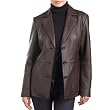 BGSD Women's Classic Three-Button New Zealand Lambskin Leather Blazer in Black or Brown - Misses & Petite