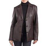 BGSD Women's Classic Three-Button New Zealand Lambskin Leather Blazer in Black or Brown - Misses & Petite