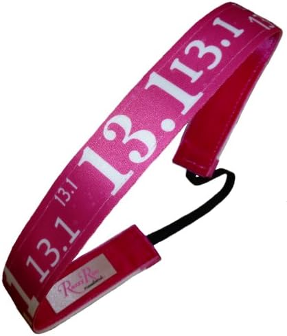 RazzyRoo Headbands "Marathon Spirit 13.1" Runners Non Slip Headband - Pink & White