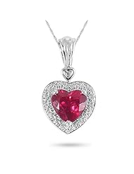 Sterling Silver, Lab-Created Ruby and Diamond Accent Heart Pendant