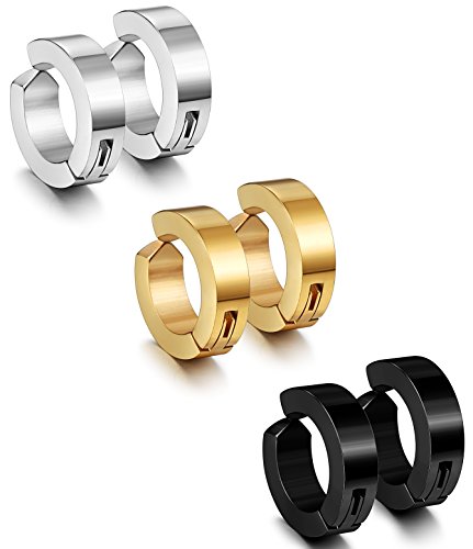 Jstyle Stainless Steel Mens Womens Clip On Earrings Hoop Huggie Non-Piercing Hypoallergenic