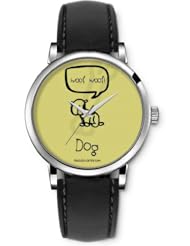 SPRAWL Aanalog Fashion Series Silver Ladies Watches of Genuine Black Leather Strap,Unique Wrist Watch for Women Girls Designed with Cute puppy beige background