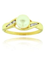 10k Yellow Gold Beautiful Pearl and Diamond Ring, Birthstone of June