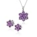 Sterling Silver Amethyst Flower Stud Earring and Pendant Set