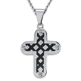 Stainless Steel Cross with Black Plated Design on a 24 Inch Ball Chain