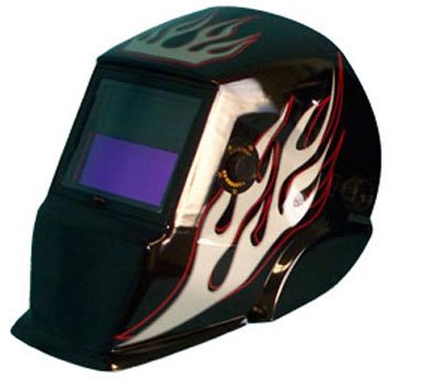 Solar Powered Auto Darkening Flame Welding Helmet-BLACK with Flames
