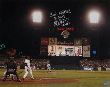 Mike Bacsik Washington Nationals - Bonds' Record Breaker - Autographed 16x20 Photograph with Bonds #756 HR 8-7-07 Inscription