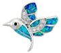 Sterling Silver Hummingbird Pendant, Inlaid with Lab Opal & CZ stones, 15/16" (24 mm) Tall