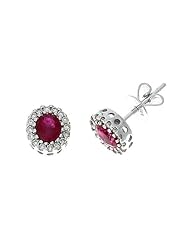 1.14CTW 14K White Gold Genuine Ruby and Diamond Stud Earrings