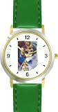 High Action Basketball Art No.2 Basketball Theme - WATCHBUDDY  DELUXE TWO-TONE THEME WATCH - Arabic Numbers - Green Leather Strap-Children's Size-Small ( Boy's Size & Girl's Size )