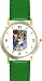 High Action Basketball Art No.2 Basketball Theme - WATCHBUDDY  DELUXE TWO-TONE THEME WATCH - Arabic Numbers - Green Leather Strap-Women's Size-Small