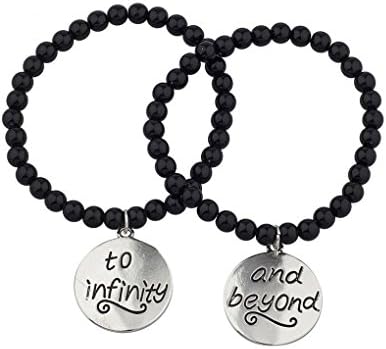 Crystalbella Creative Black Beaded To Infinity &amp; Beyond BFF Best Friends Matching Bracelet Set Gift Jewelry