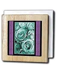 Tiffany Blue Rose Bouquet Surrounded by Royal Purple Damask Ribbon Trim - 6... by 