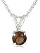 Sterling Silver 6mm Round Smoky Pendant with Light Rope Chain, 18