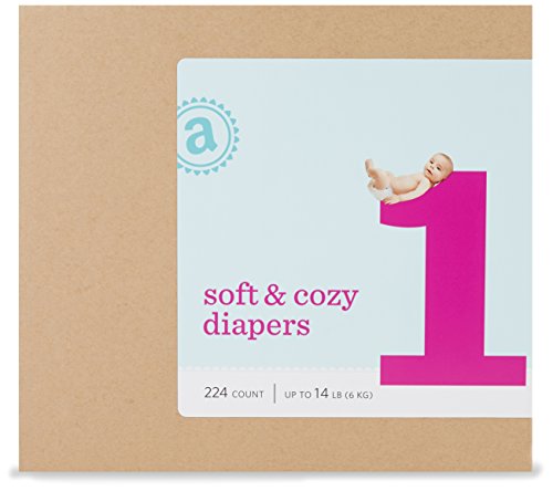 Amazon Elements Soft & Cozy  Diapers, Size 1, Monthly Pack, 224 Count