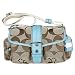 Coach Hampton Signature Khaki Light Blue Leather Flap Shoulder Bag 11950 SKHCB