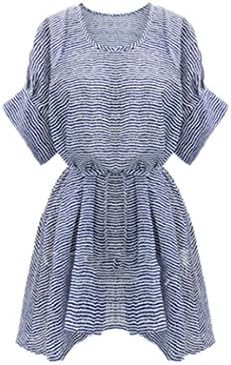 MiYang Women's Plus Size Long Sleeve Drawstring Stripe Dress
